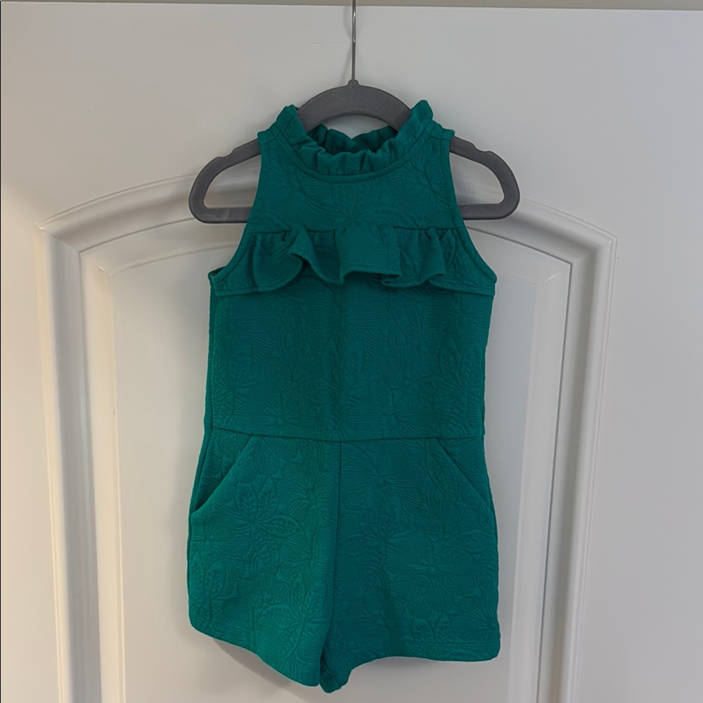 Teal Sleeveless Ruffle Romper
